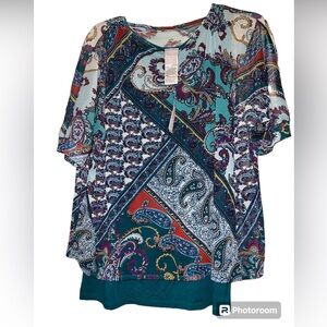 Chico's 0 Purple Paisley Overlay Top Layered Poly Rayon Blend